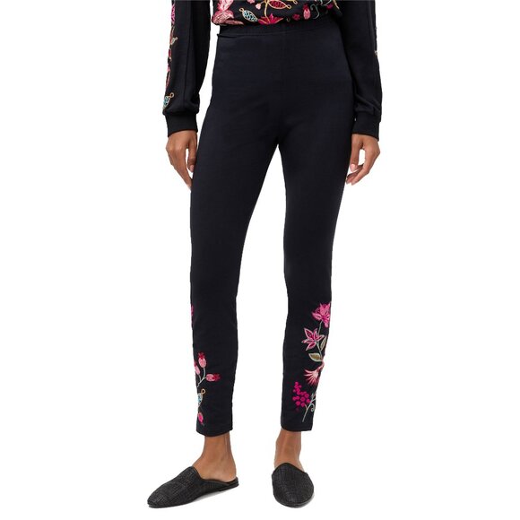 Johnny Was Penellope Legging Cotton Floral Embroidered Leggings Pants Black NEW - Picture 2 of 6